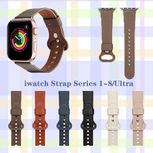 18mm Slim Genuine Leather Strap Compatible With Apple Watch Series SE 38mm 40mm 41mm 42mm 44mm 45mm 49mm