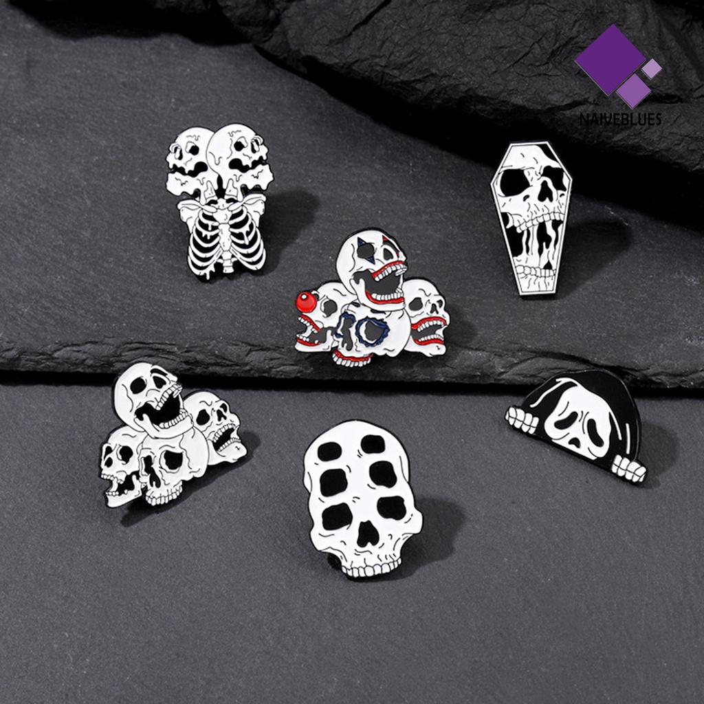 &lt; Naiveblues &gt; Bros Tengkorak Hip Hop Punk Mengerikan Hadiah Lucu Pakaian Pria Keren Kerah Pin