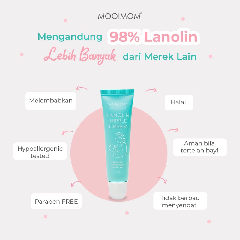 Sumberasi MOOIMOM Lanolin Nipple Cream / Krim Pelindung Puting Ibu Menyusui 15ml (Krim Puting Lecet)