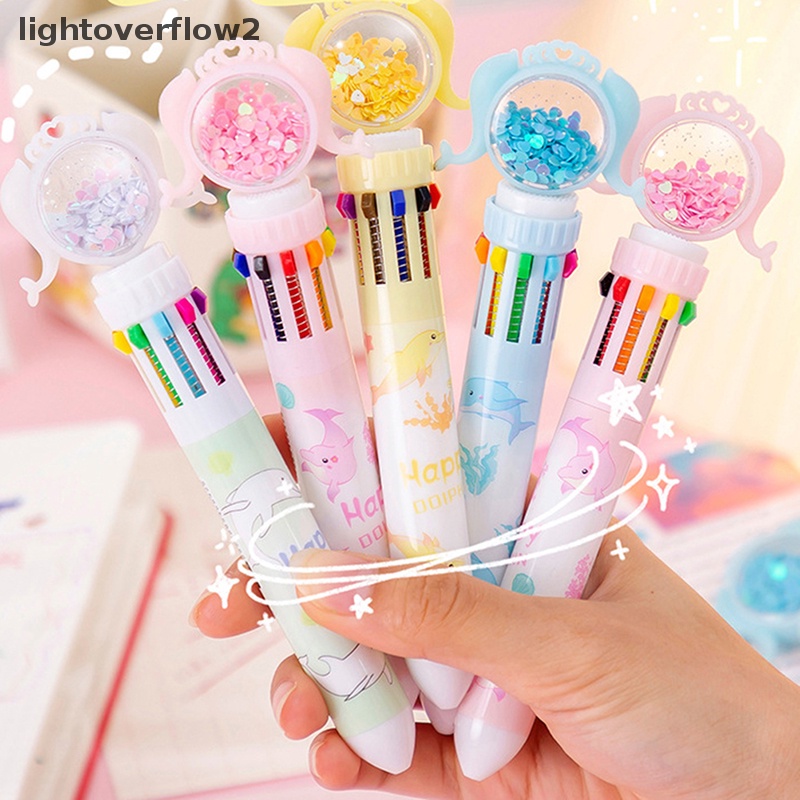 [lightoverflow2] 10warna Lucu Hewan Mermaid Ballpoint Pen Rollerball Pen Sekolah Kantor Supply Hadiah Warna-Warni Isi Ulang Set Alat Tulis [ID]