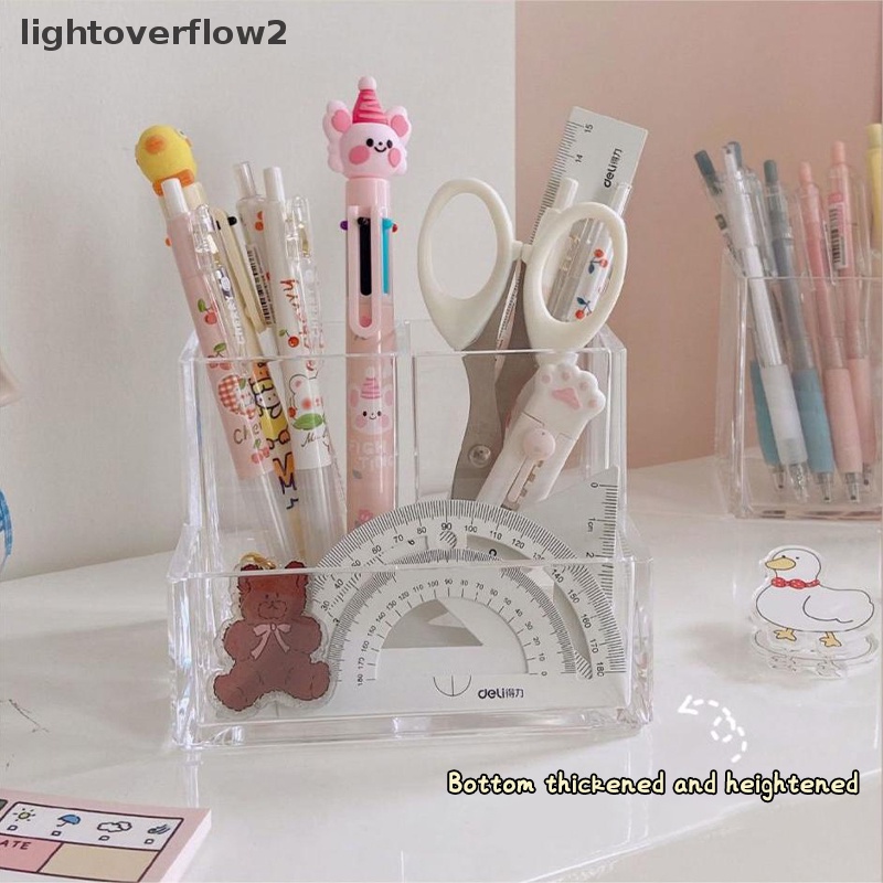 [lightoverflow2] Ins Style Transparan Akrilik Persegi Tiga Grid Pen Holder Rak Penyimpanan Kapasitas Besar Meja Rak Pensil Alat Tulis Kantor Sekolah [ID]