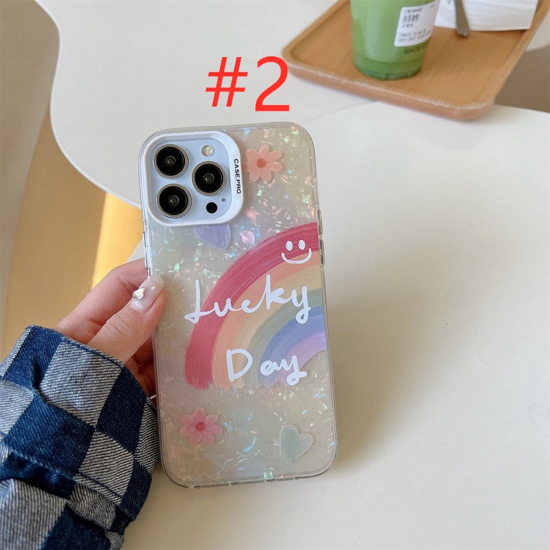 Nice Sunshine Rainbow Shell Pattern Soft Case HP iP iPhone 12 13 14 Pro Max 11 Girl Woman FTD Casing Apple