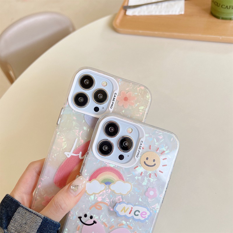 Nice Sunshine Rainbow Shell Pattern Soft Case HP iP iPhone 12 13 14 Pro Max 11 Girl Woman FTD Casing Apple