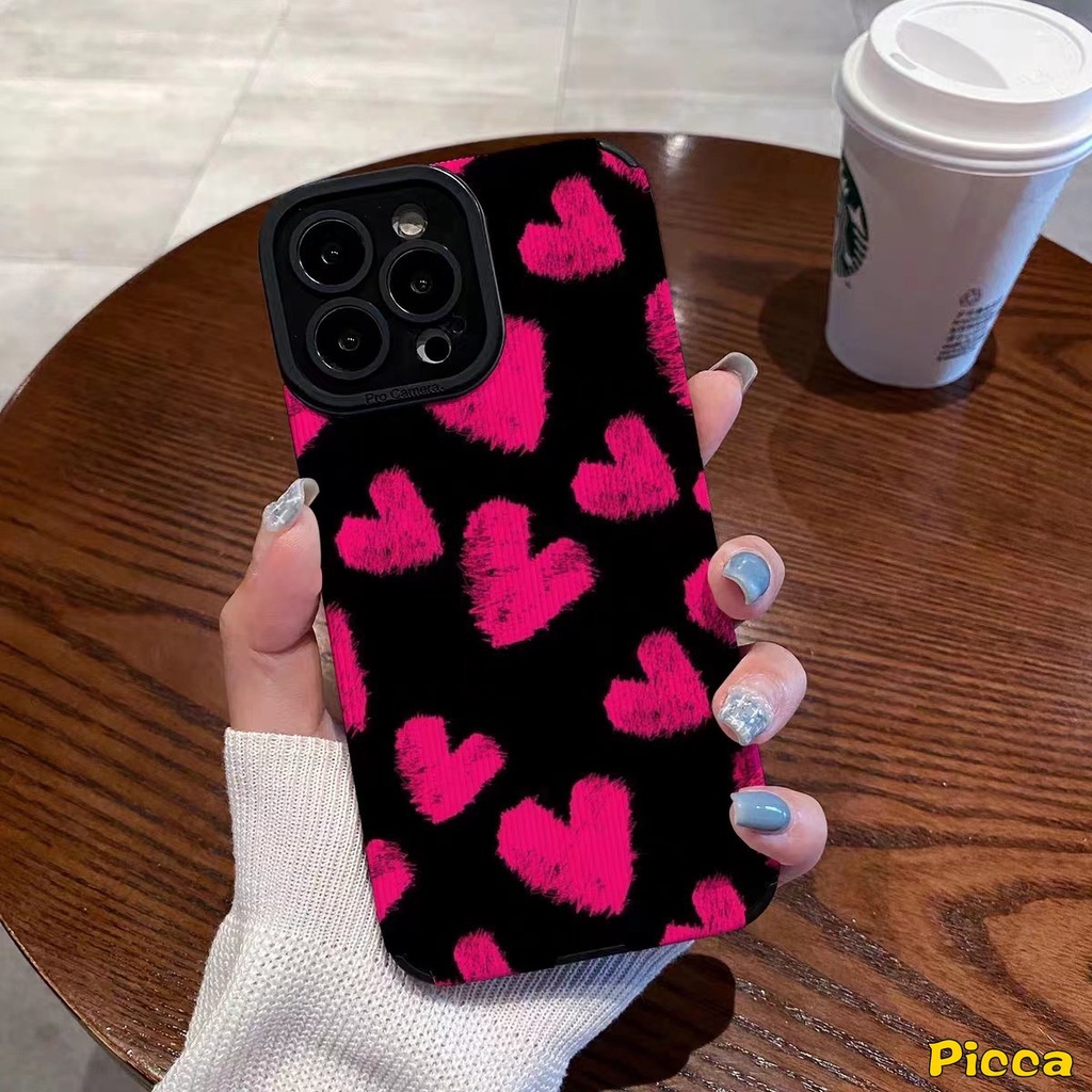 IPHONE Retro Fashion Rose red Love Heart Phone Case Kompatibel Untuk Iphone7 8 Plus11 13 14 12 Pro MAX X XR XS MAX 7Plus Silicon Shockproof Mewah Tekstur Kulit Lembut Tpu Cover