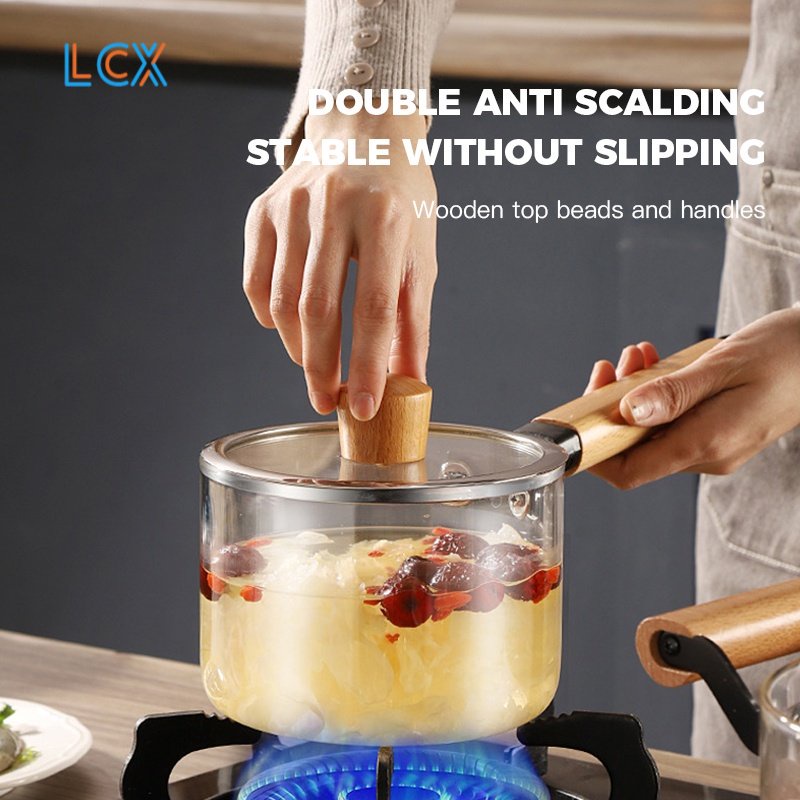 LCX Panci Kaca Masak Tahan Panas Jatuhkah Stewing Soup Pot Transparan  / Transparant Anti Api Anti Panas Borosilicate