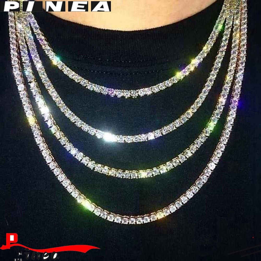 Kalung Tenis Hip Hop Nanas Kristal Pria Berlian Imitasi Gold/Silver