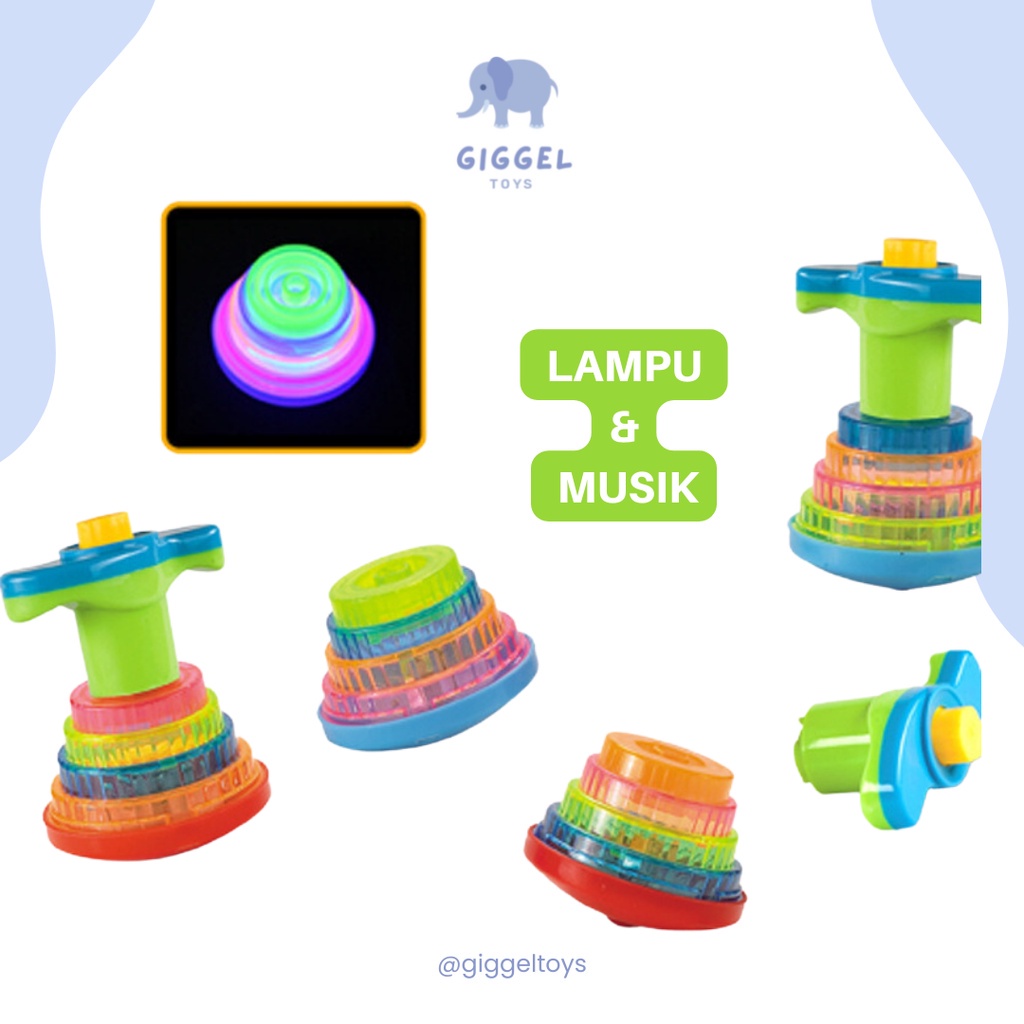 [ Giggel ]  Mainan Gasing Lampu / Flash Gangsing Lampu Musik / Flash Light Spinning Toys / Mainan Anak