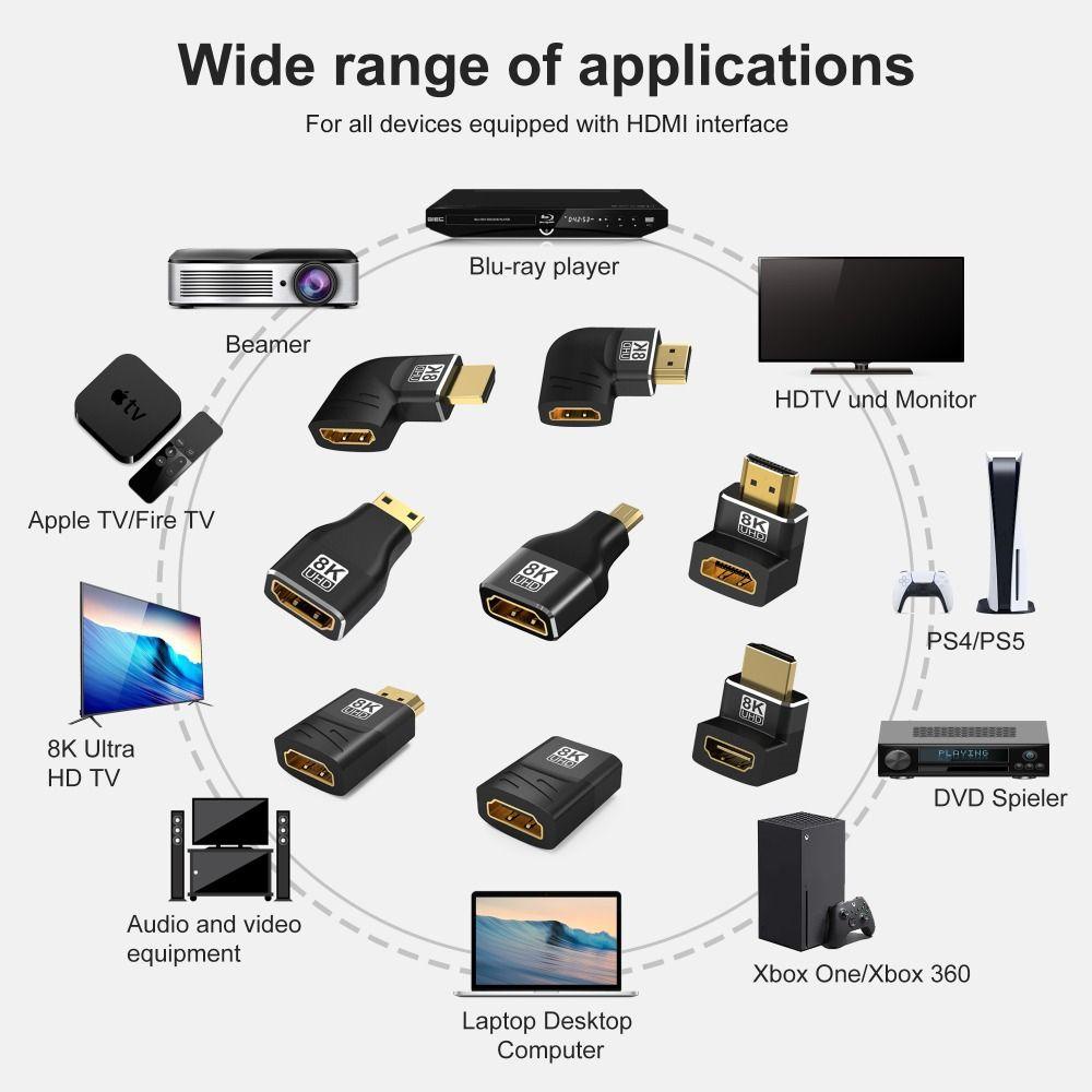 POPULAR Populer 3Pcs Adaptor 8K HDMI-Kompatibel Untuk Laptop HDTV Sudut Kanan90 270derajat 60HZ HDTV