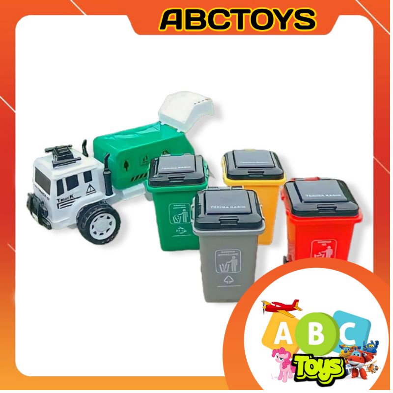 Mainan Anak Truk Sampah / Mainan Anak Truk Kebersihan / Mainan Truk Tong Sampah Isi 4