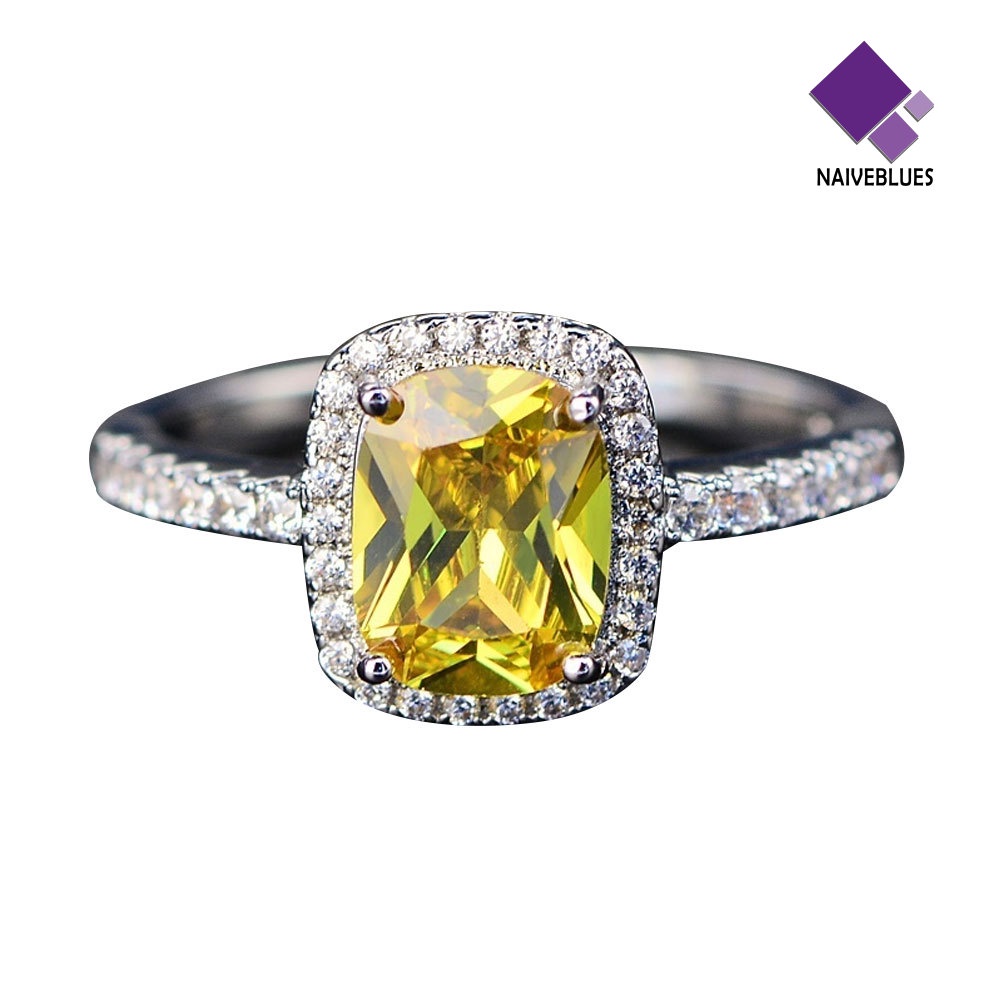 &lt; Naiveblues &gt; Cincin Tunangan Lamaran Berlian Imitasi Batu Permata Imitasi Persegi Bergaya