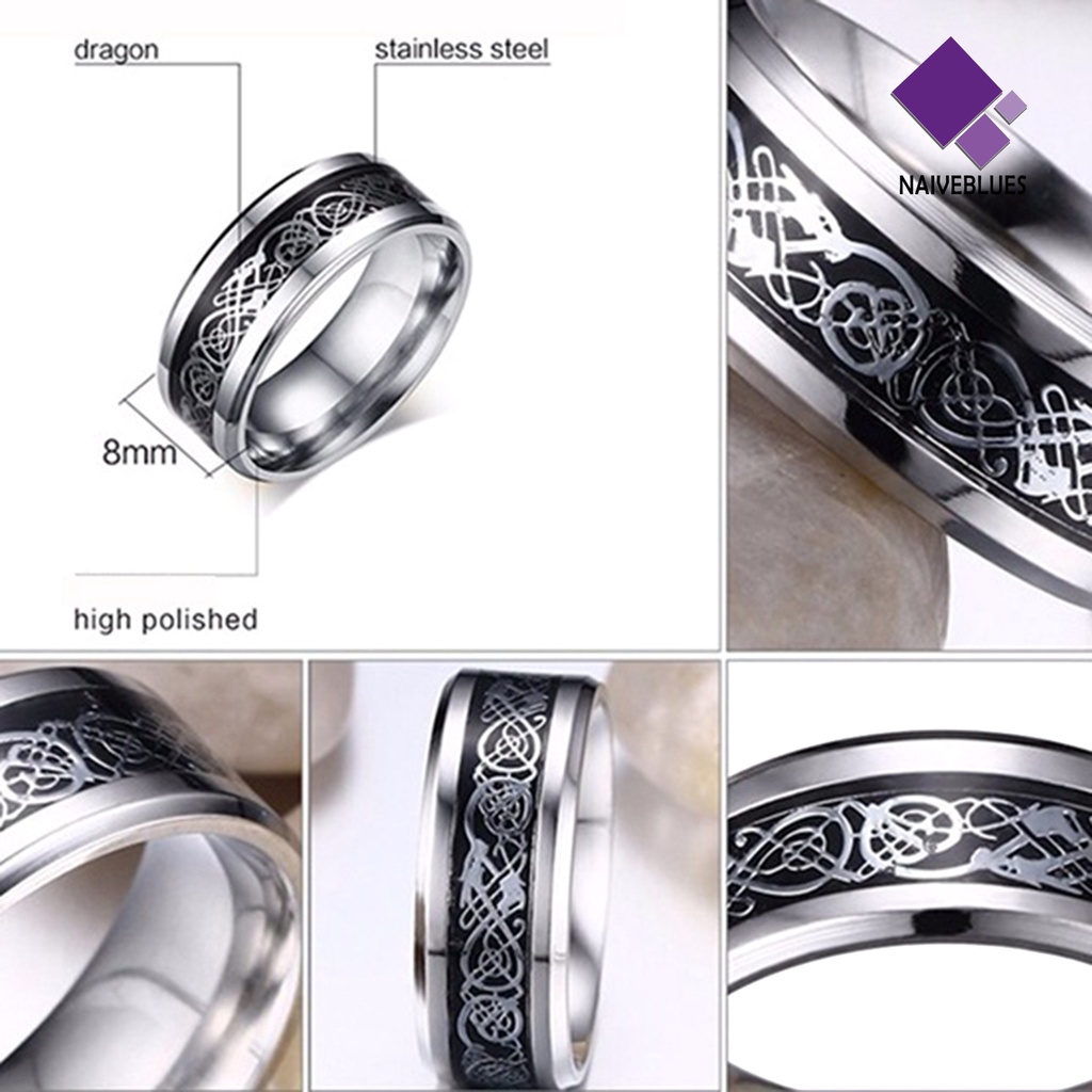 &lt; Naiveblues &gt; Unisex Pola Naga Berlian Imitasi Cincin Baja Titanium Perhiasan Pertunangan