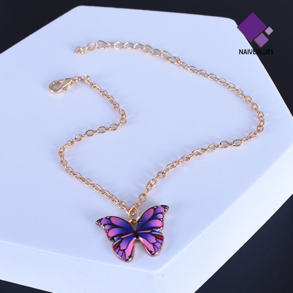 &lt; Naiveblues &gt; Wanita Elegan Multicolor Alloy Butterfly Pendant Gelang Kaki Perhiasan