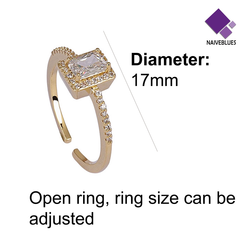 &lt; Naiveblues &gt; Cincin Persegi Indah Berlian Imitasi Wanita Pembukaan Indah Rings Untuk Pesta