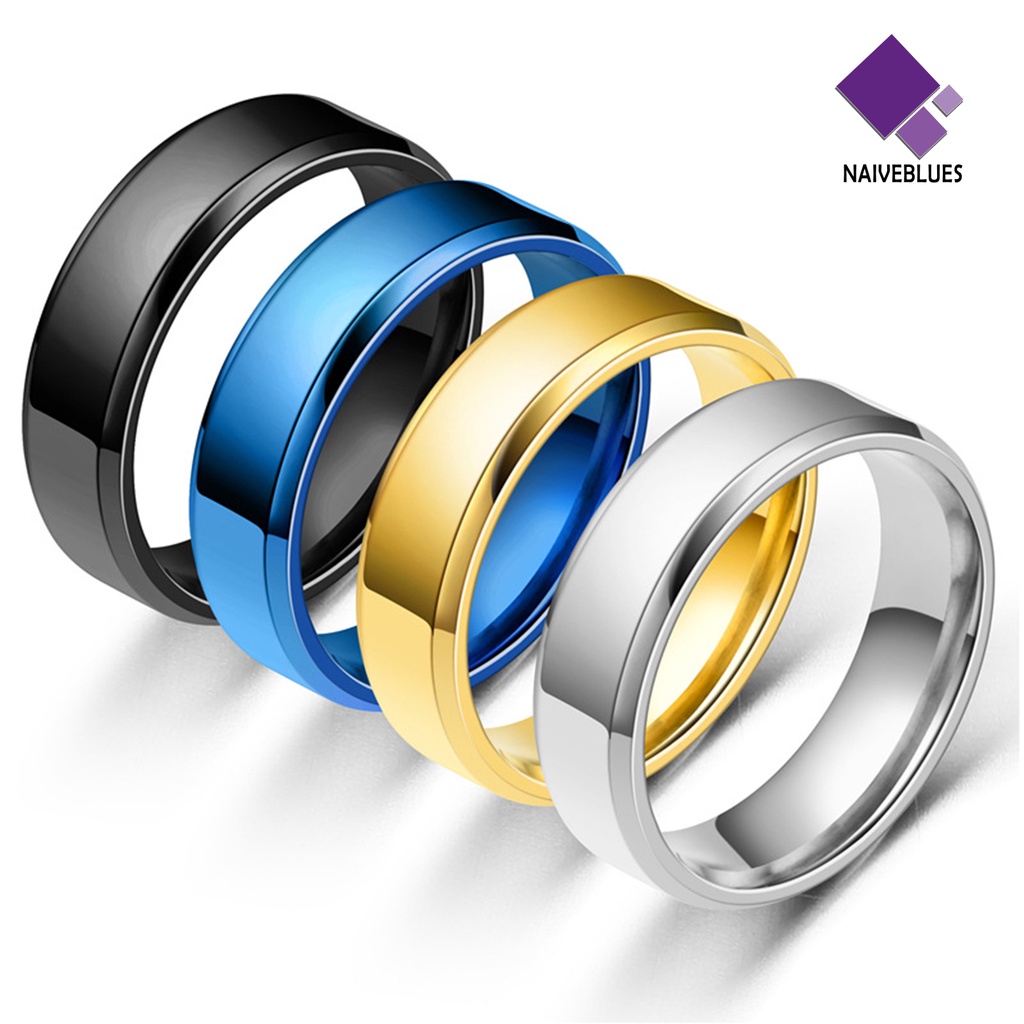 &lt; Naiveblues &gt; Lebar Anti Karat Pria Cincin Stainless Steel Sederhana Indah Pertunangan Fashion Perhiasan