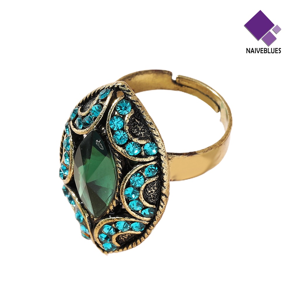 &lt; Naiveblues &gt; Pembukaan Adjustable Wanita Cincin Alloy Oval Berlian Imitasi Berlebihan Ring Aksesori