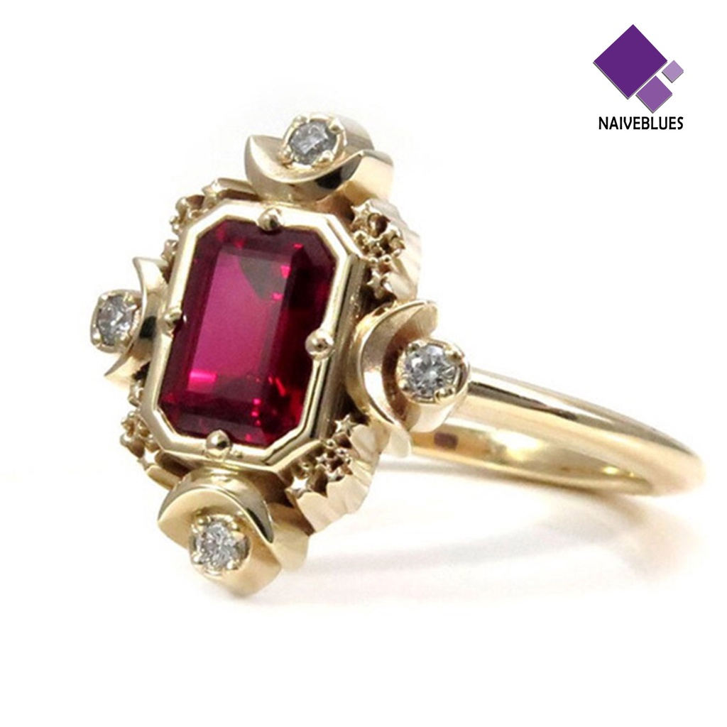 &lt; Naiveblues &gt; Wanita Cincin Persegi Merah Perhiasan Permata Imitasi Electroplating Rhinestones Ring Untuk