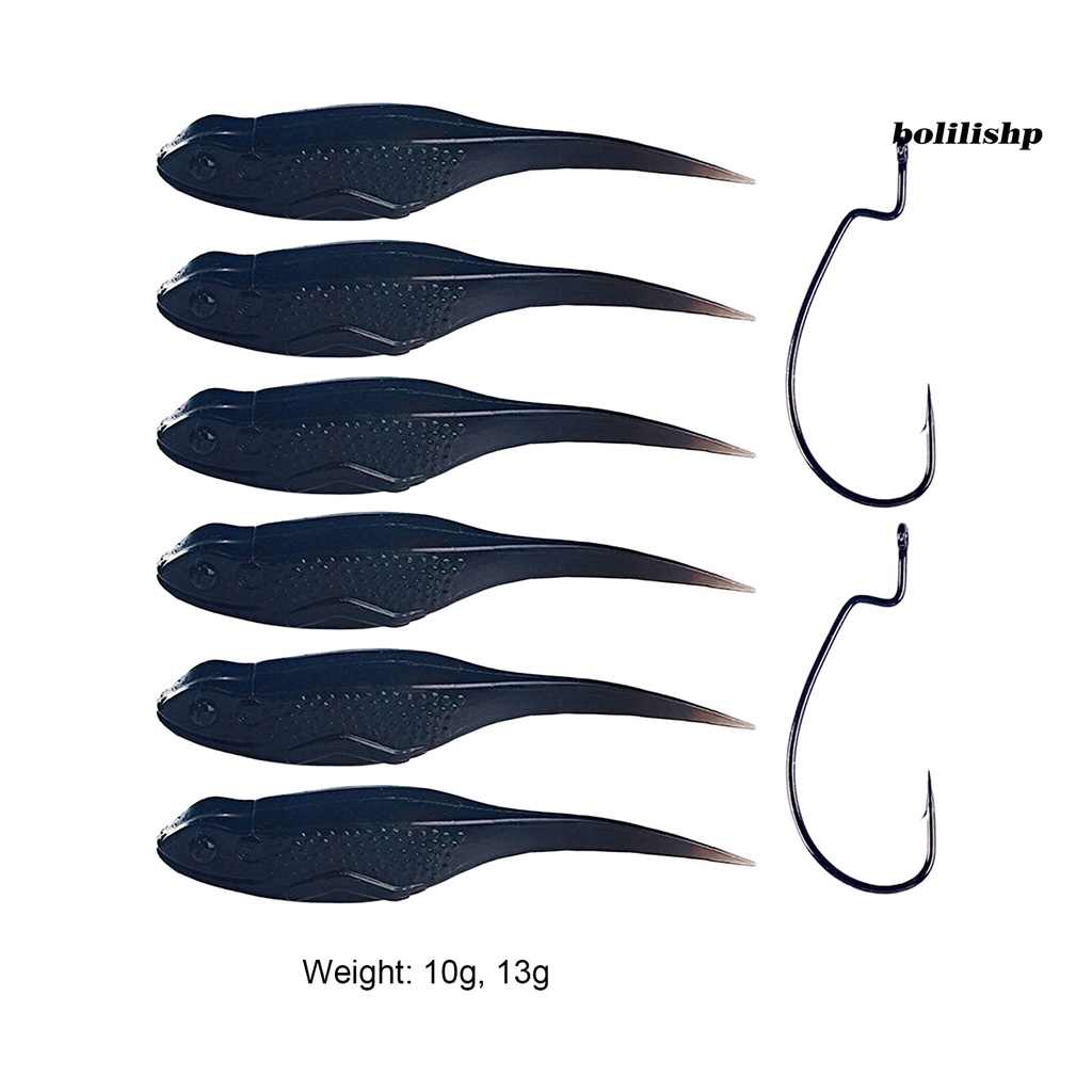 Bo-6pcs 10g/13g Desain Simulasi Mata Ikan Realistis Warna Terang Umpan Lembut Silikon Lembut Memancing Cacing Swimbaits Dengan Kait Engkol Alat Pancing