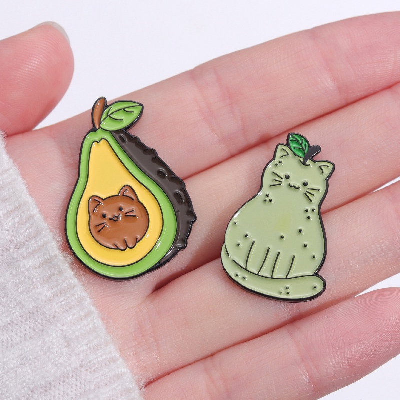 Buah-buahan Lucu Kucing Enamel Pin Strawberry Manis Lemon Bros Lencana Kartun Hewan Kerah Lencana Ransel Perhiasan Hadiah