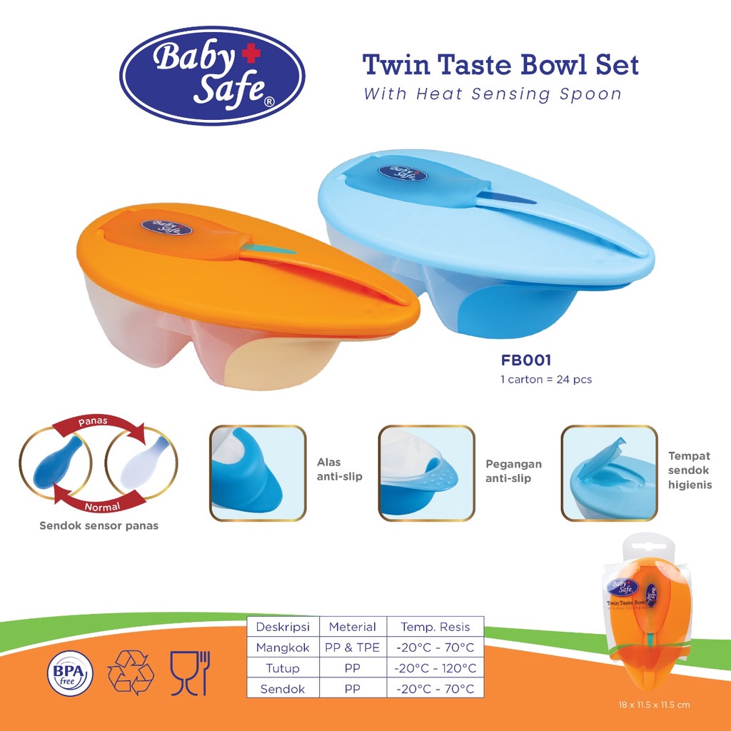 Baby Safe Feeding Bowl With Heat Sensing Spoon FB001 BabySafe Tempat Makan Bayi Wadah Mangkok Makan Bayi Sendok Makan Bayi Sensor Panas