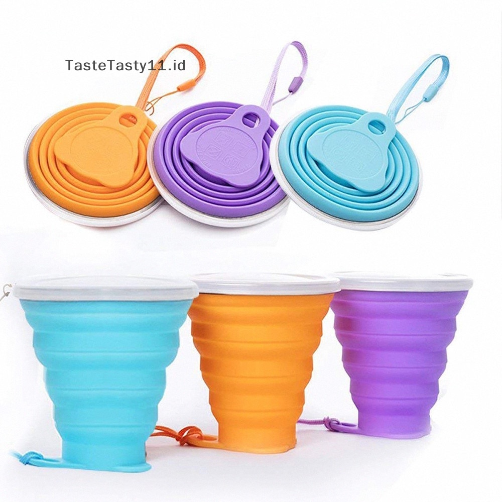 Tastetasty Gelas Lipat 270ml BPA FREE Food Grade Water Cup Travel Silikon Ditarik.