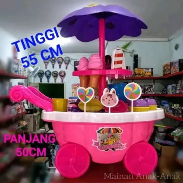 1 SET MAINAN GEROBAK ES KRIM UKURAN JUMBO LENGKAP - MAINAN ANAK PEREMPUAN DORONGAN GEROBAK ES KRIM