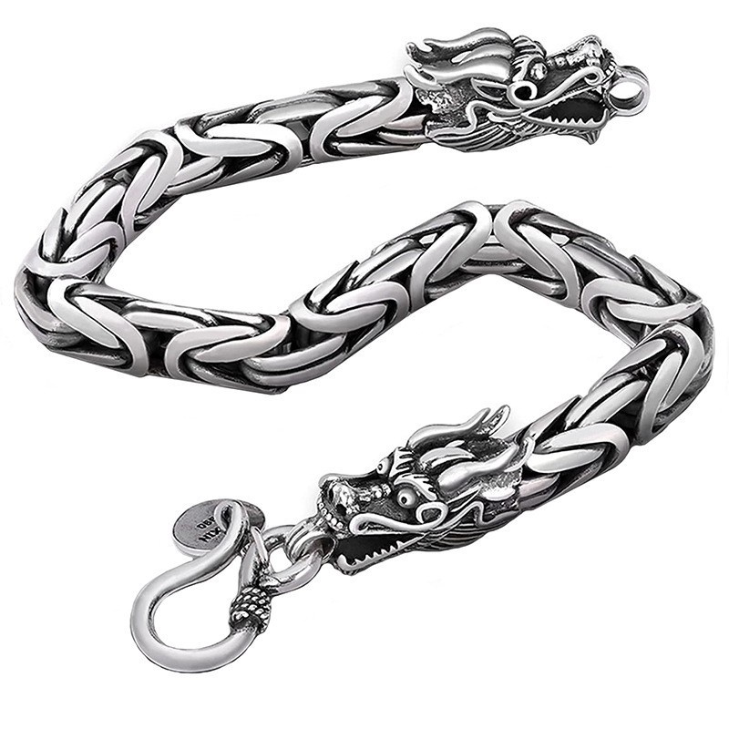 Zh Perhiasan Gothic Stainless Steel Kepala Ganda Keel Pria Gelang Hip Hop Halloween Pesta Aksesoris