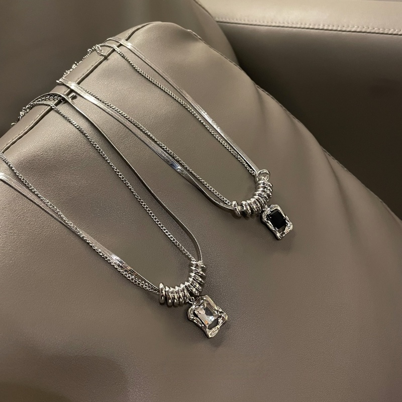 Double Layer Square Zircon Kalung Wanita Klavikula Choker Rantai Perhiasan Aksesori