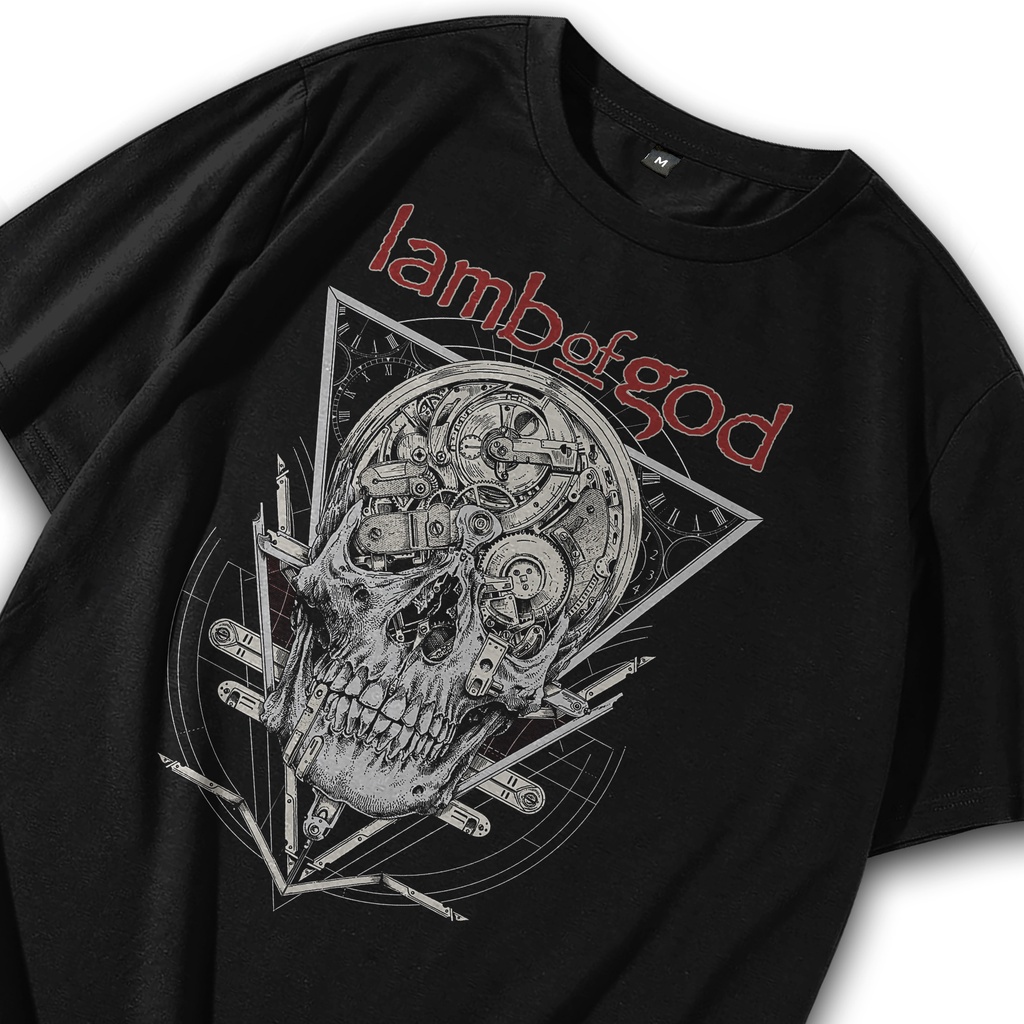 Kaos Vintage Pria / Tshirt Band / Kaos Band Lamb Of God Skull Machine / T shirt Band / Baju Band / M
