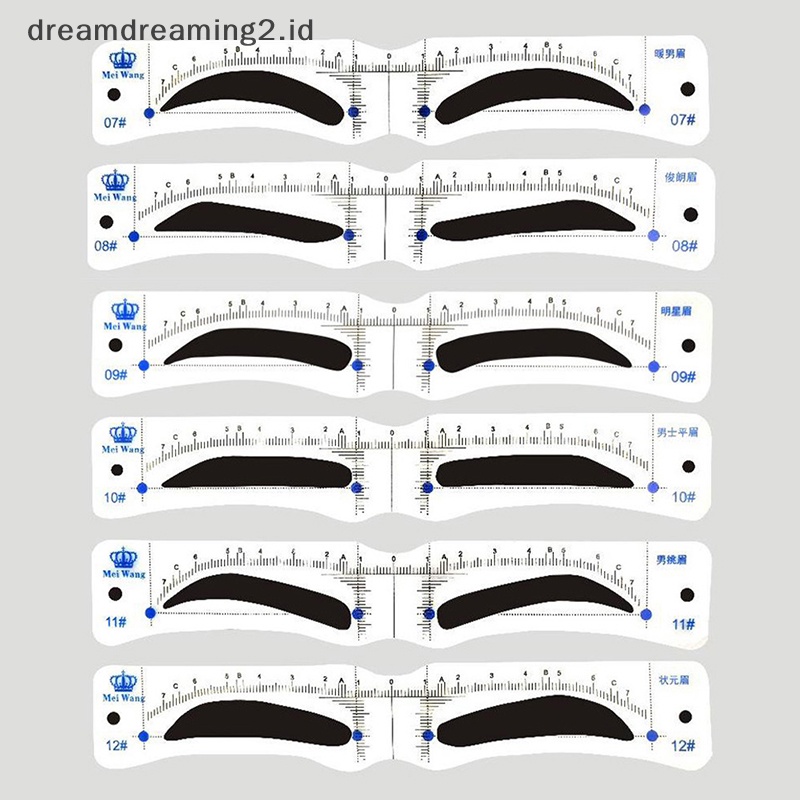 (drea) 12pcs Gaya Stensil Pembentuk Alis Grooming Shaper Template Alat Makeup//