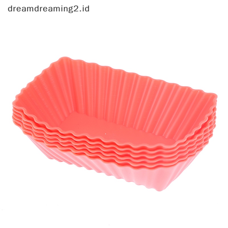 (drea) 6pcs Mini Muffin Cup Persegi Panjang Silikon Muffin Cake Cetakan Kue Aksesoris//