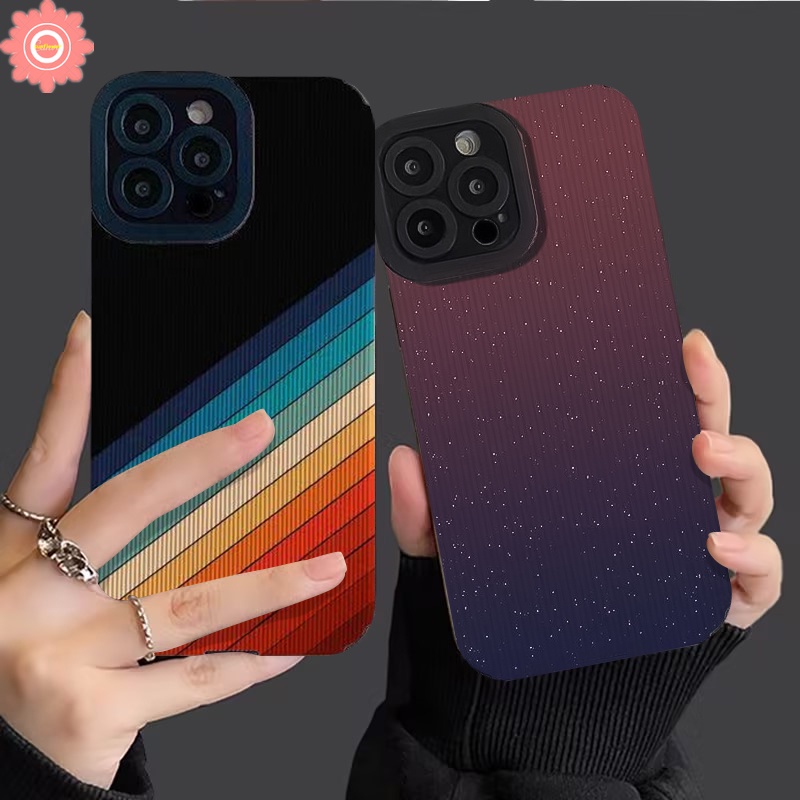 IPHONE Casing Ponsel Pelangi Kreatif Kompatibel Untuk Iphone11 14 13 12 Pro Max XR 7Plus X 7 8 Plus XS Max INS Warna Gradasi Fantasi Langit Berbintang Tahan Guncangan Gaya Korea Cover