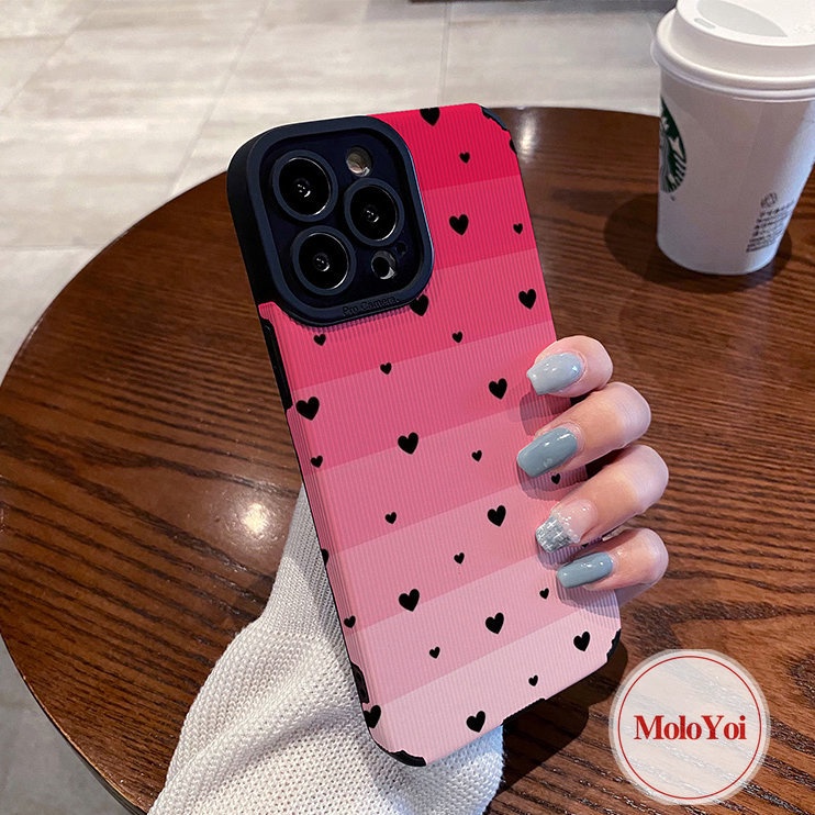 IPHONE Casing Ponsel Silikon Tahan Guncangan Cinta Hati Sederhana Untuk Iphone7 8 Plus XR X XS Max 7Plus 11 13 14 12 Pro Max Mewah Warna Gradasi Tekstur Kulit Lembut Tpu Cover