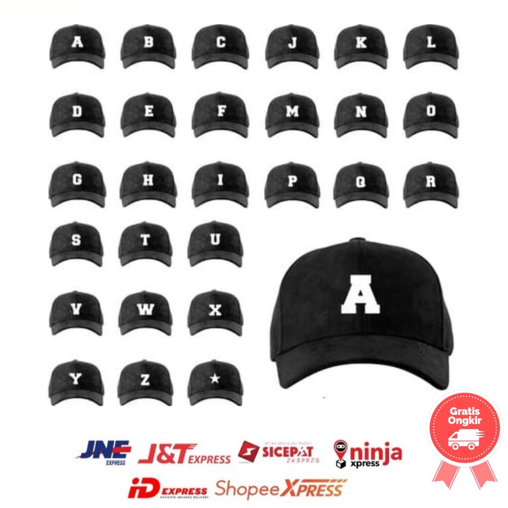 Topi Baseball cap Abjad Huruf Teks Alphabet A B C D E F G H I J K L M N O P Q R S T U V W X Y Z BINT