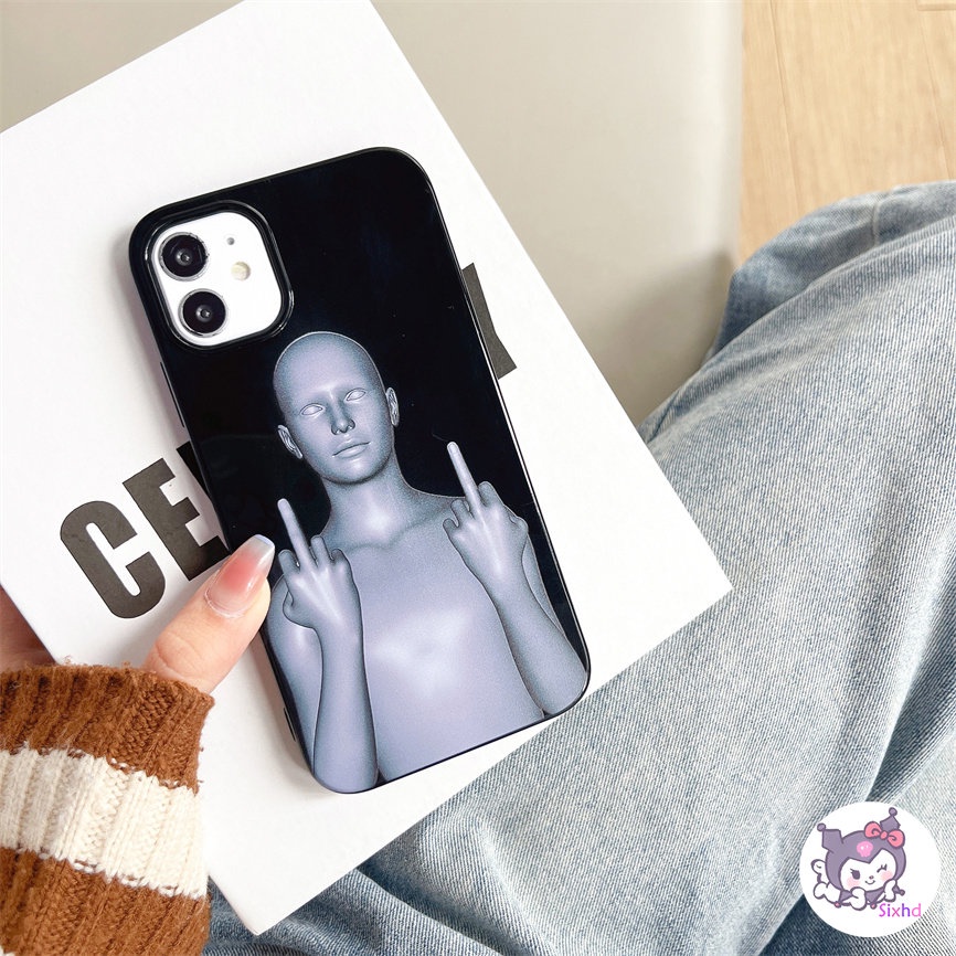 IPHONE Kompatibel Untuk Iphone14 13 12 11 Pro Max SE 2020 X Xr Xs Max8 7 6Plus Fun Black Robot Premium Silicone Phone Case Lembut Anti Jatuh Pelindung TPU Cover XJJJJ