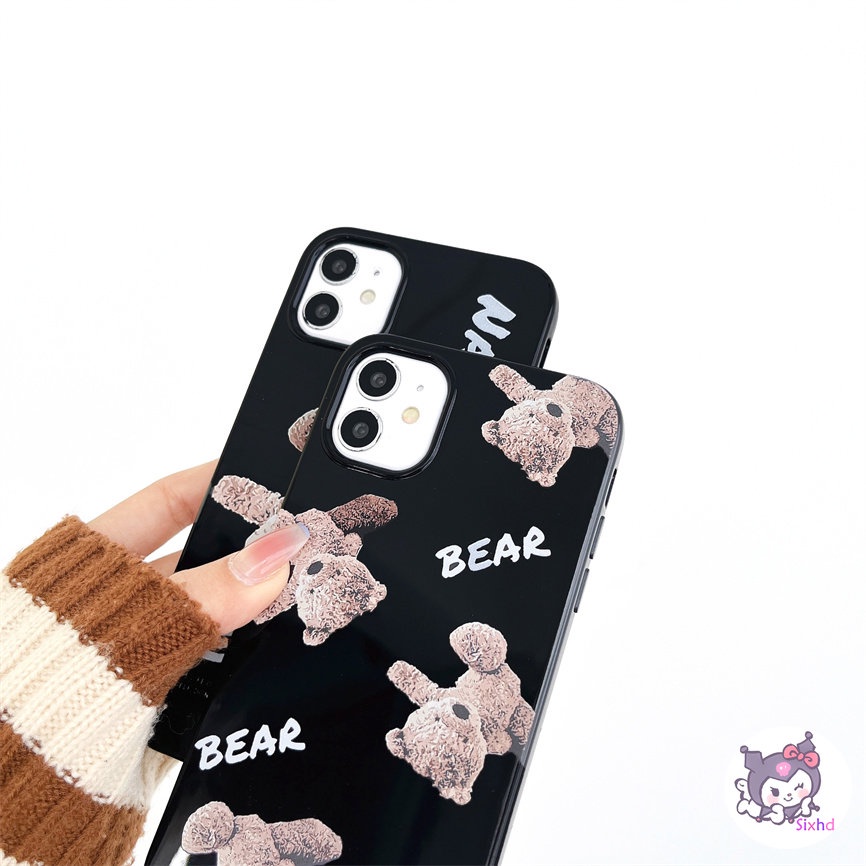 IPHONE Kompatibel Untuk Iphone14 13 12 11 Pro Max SE 2020 X Xr Xs Max8 7 6Plus Hitam Fashion Mainan Beruang Silikon Premium Casing Ponsel Lembut Anti Jatuh Pelindung TPU Cover XJJJJ