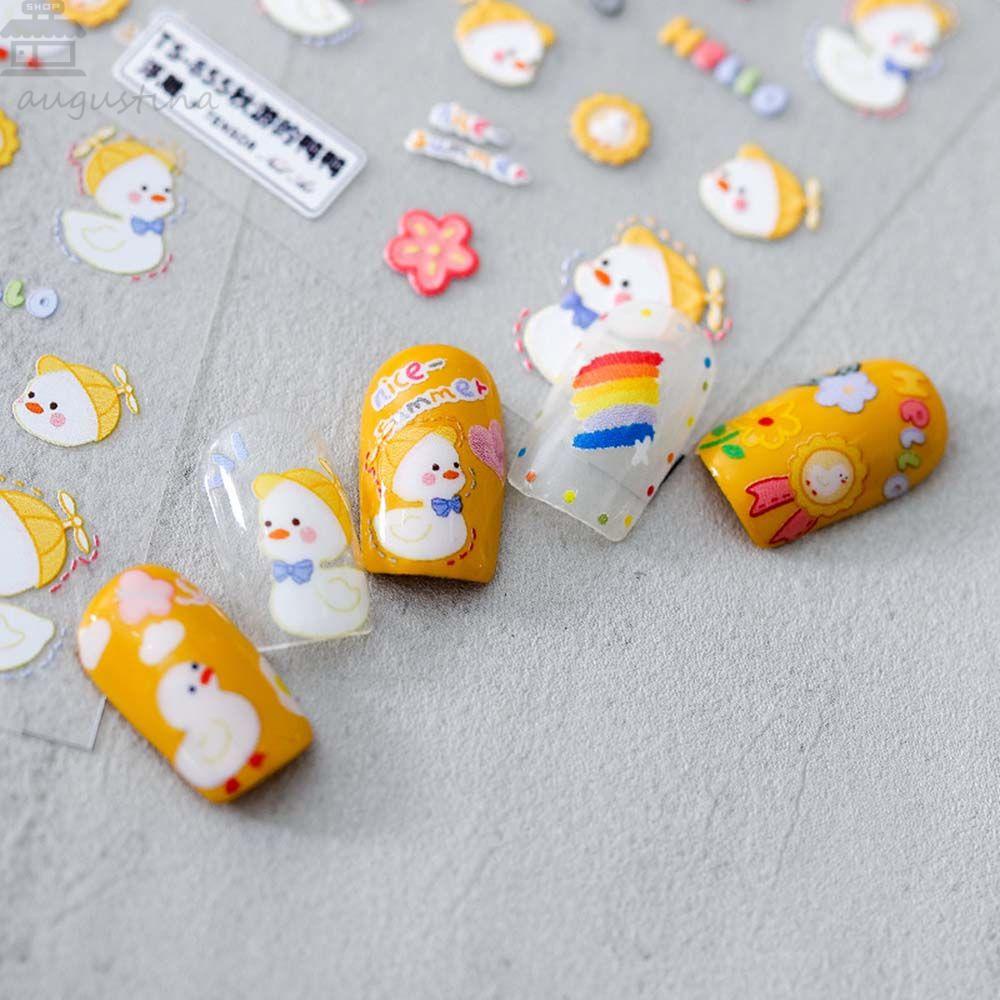 Agustina Nail Art Stiker Warna Jepang Decal Hewan Bebek Anjing DIY Nail Decals