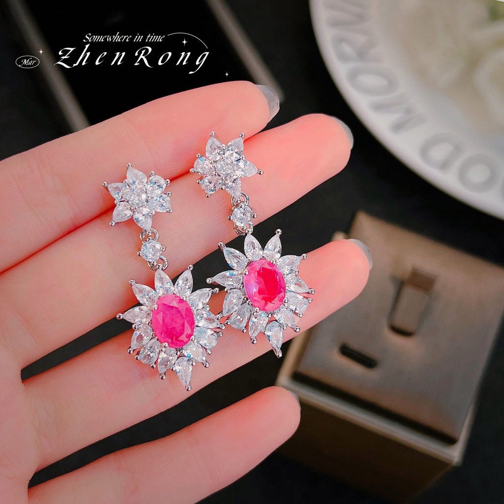 Goldkingdom Aksesoris Perhiasan Fashion Ready Stock Anting Ruby Darah Burung Merpati Pita Kristal Katun Anting Ruby Budidaya