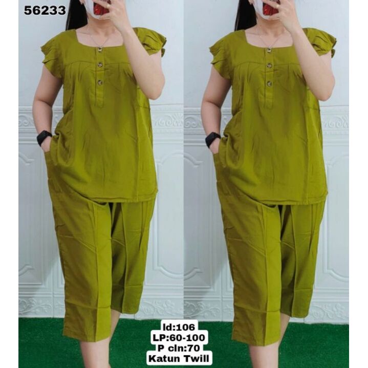Setelan Bangkok 7/8 Rayon premiu import Kancing 3 Busui Friendly / One Set Rayon Polos