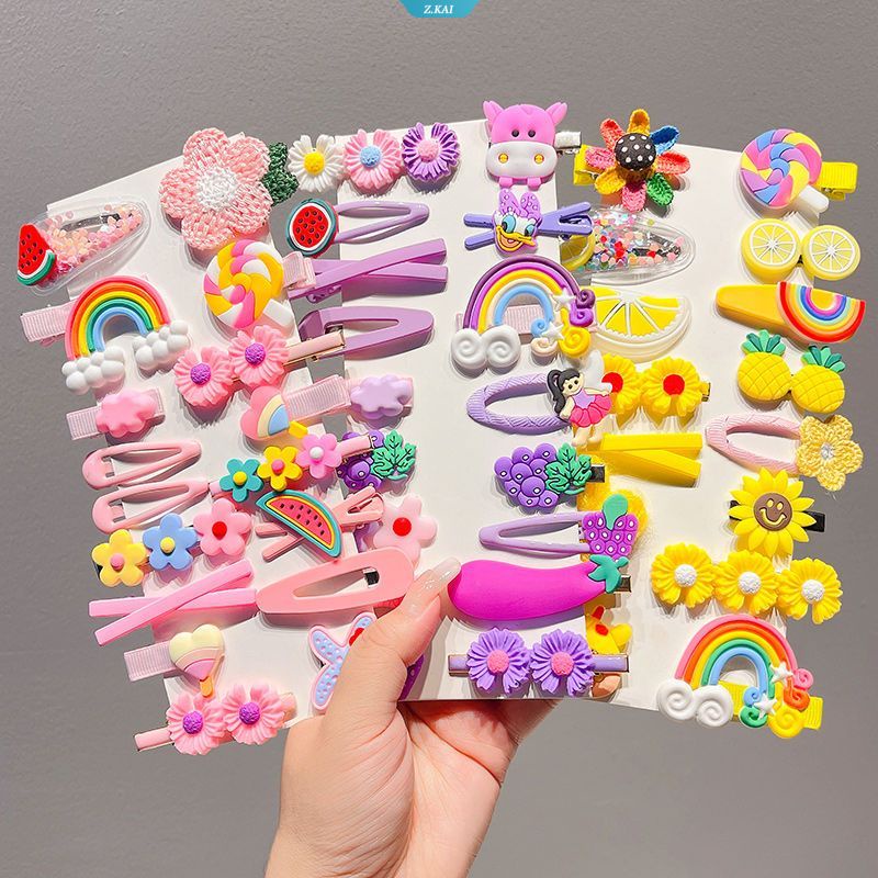 42pcs Satu Set Anak Perempuan Lucu Kartun Manis Klip Rambut Rainbow Buah Lucu Kartun Rambut Band Indah Aksesoris Rambut Hiasan Kepala Jepit Rambut [ZK]