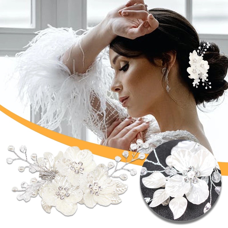 Wedding Bride Bridesmaid Jepit Rambut Bridesmaid Pernikahan Aksesoris Rambut Bunga Jepit Bride Rambut Perhiasan Bridal Kristal Mutiara Bunga Hair Clip Kristal Mutiara Rambut Kepang Headpiece