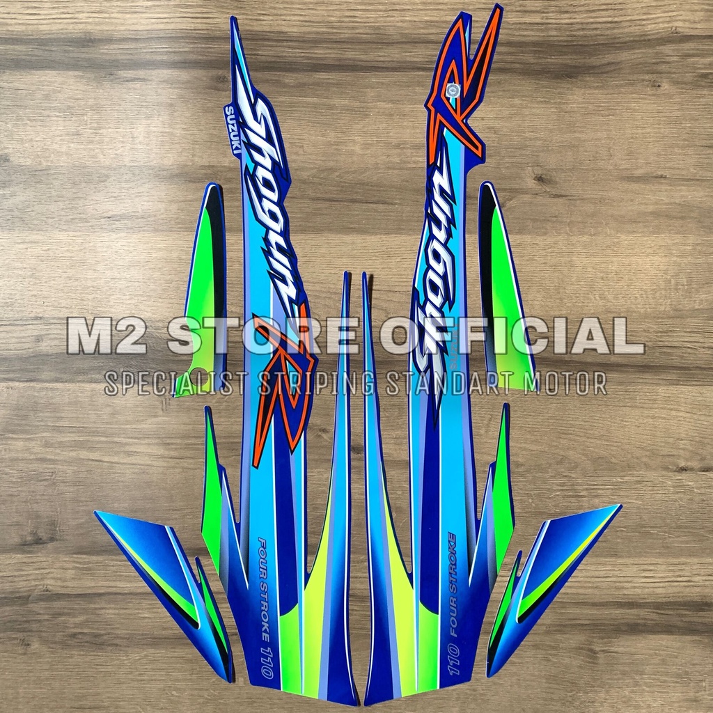 Striping stripping Suzuki shogun 110 r 2001 2002 warna biru full sticker stiker list body motor Shog