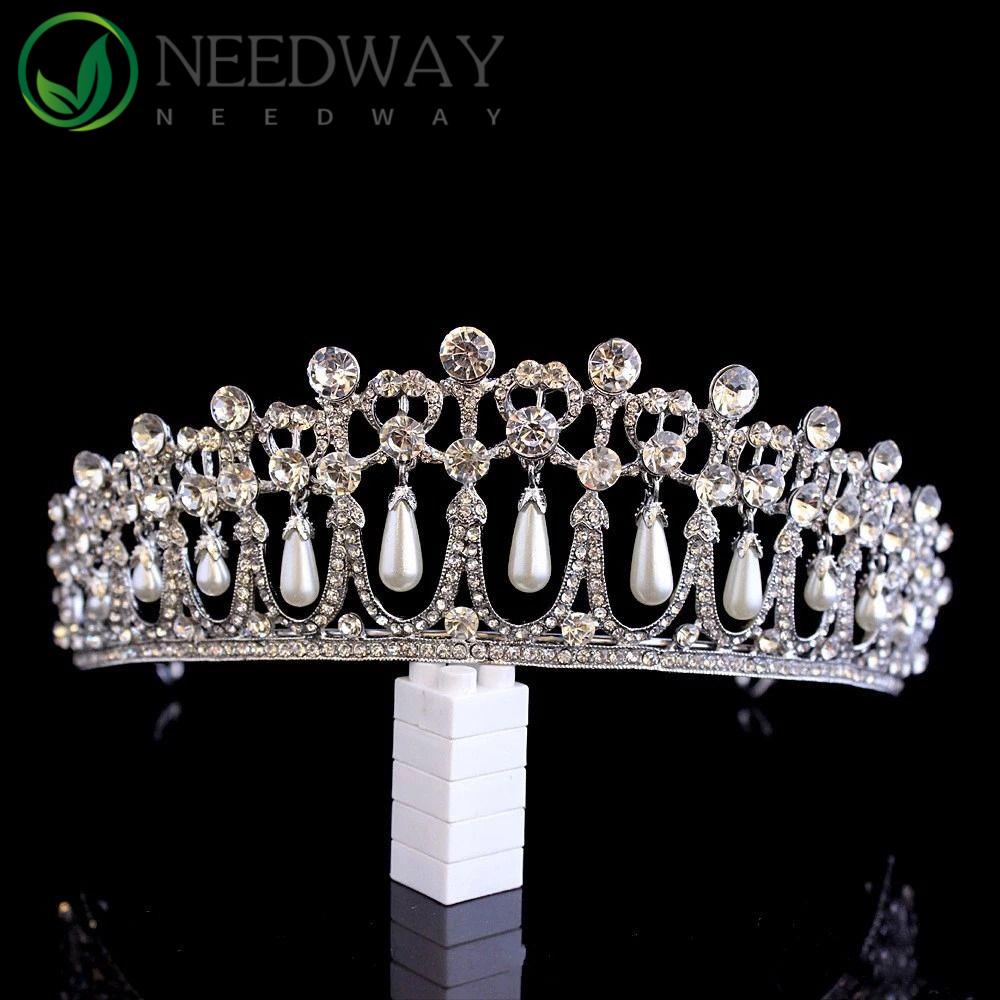 Needway   Wanita Rambut Hoop Elegan Fashion Hiasan Kepala Mahkota Mutiara Berongga Temperamen Baroque Manis Hairbands