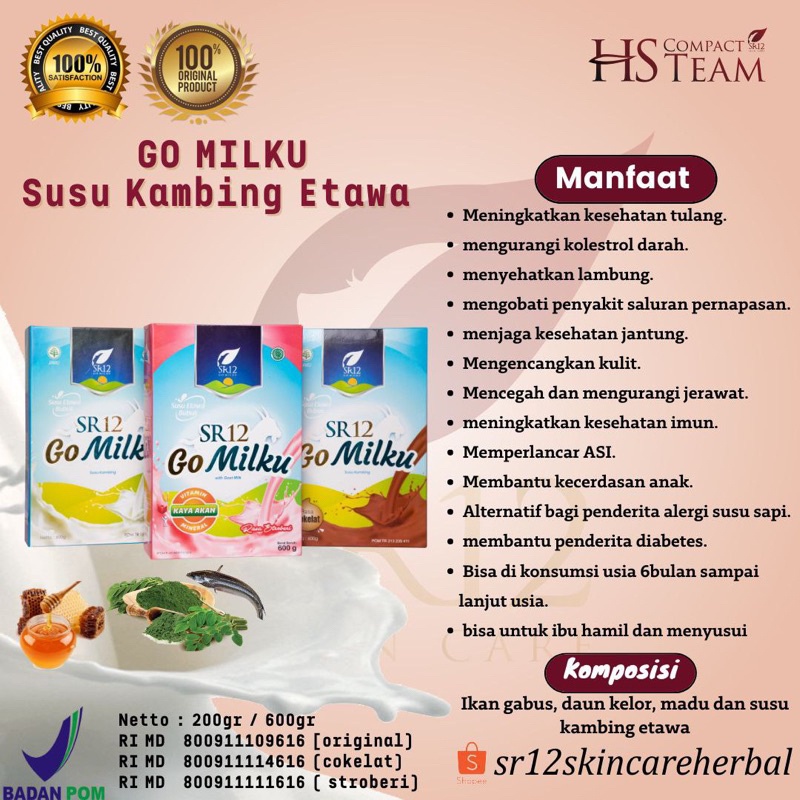 

GO MILKU SR12 SUSU KAMBING ETAWA HALAL BPOM DENGAN SEGALA MANFAAT