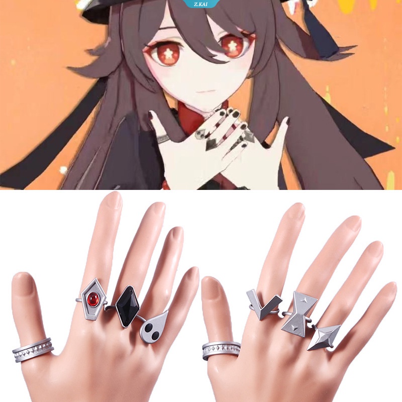 Game Genshin Impact Hu Tao Cincin Aksesoris Cosplay Rings Set Props Karakter Proyek Anime Metal Ring Hadiah Untuk Unisex [ZK]