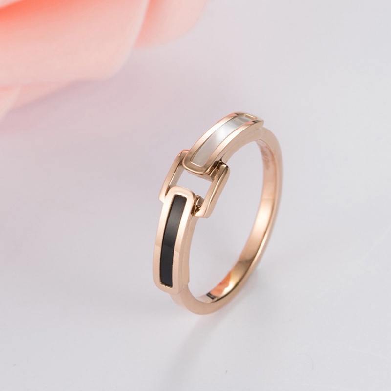 Anti Karat Fashion Rose Gold Sabuk Gesper Gaya Titanium Steel Cincin Unik Berkelas Bertatahkan Shell Ring