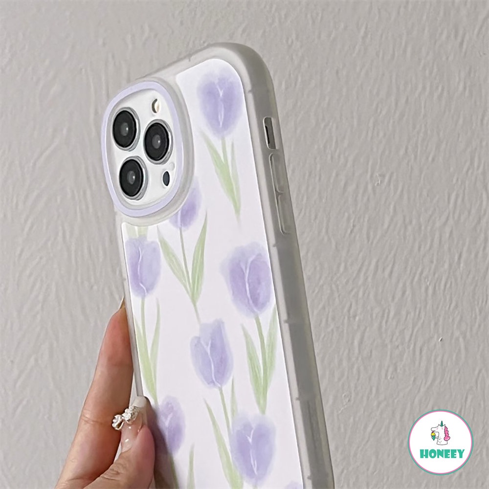 Casing Kamera Bulat INS Tulip Ungu Untuk iPhone X XR XSMAX 14 12 13 Pro Max 11 Promax 7 8 Plus Sarung Telepon Lucu