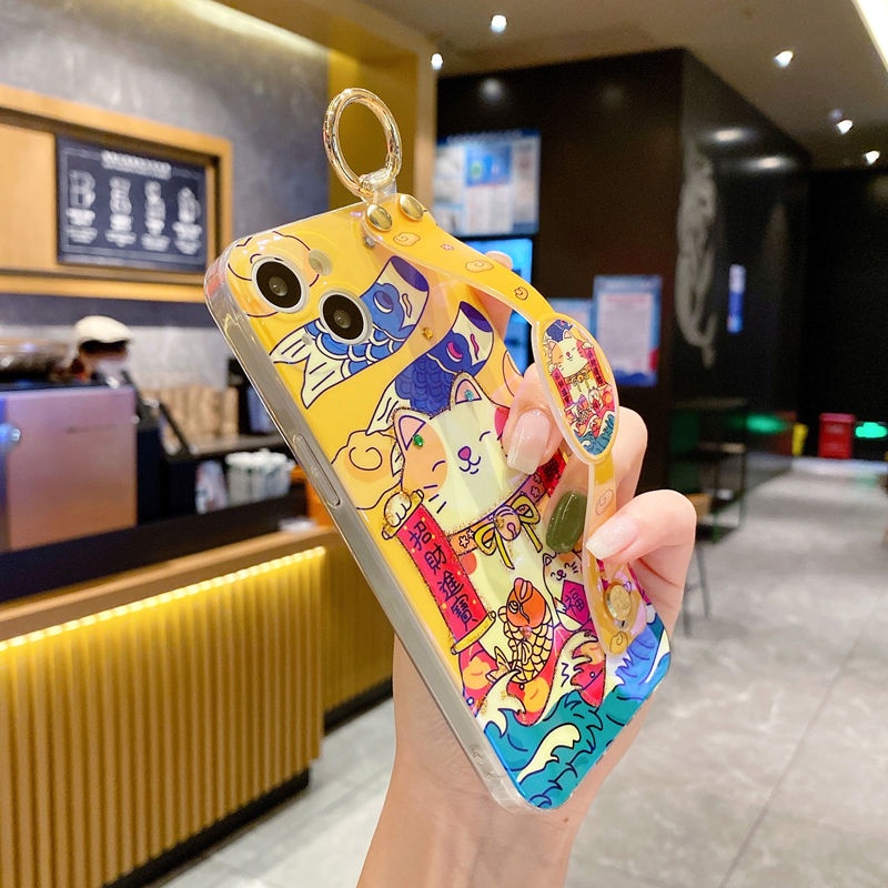IPHONE Zhaocai Cat Dropstick Wrist Strap Crossbody Desain Phone Case Kompatibel Dengan Iphone12 13 14 11 Pro Max X Xs Max Xr Hhgtr