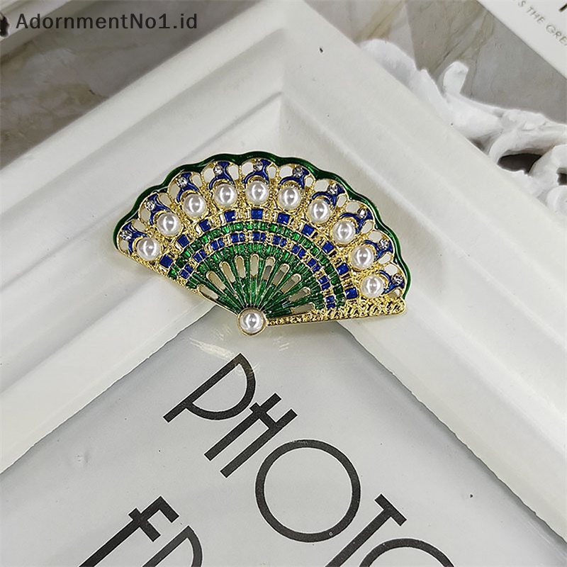 [AdornmentNo1] Fashion Vintage Menetes Minyak Enamel Kipas Bros Bertabur Berlian Mutiara Bros Pin Korsase Antik Pakaian Perhiasan Syal Gesper [ID]