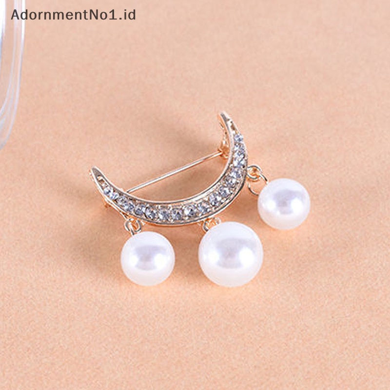 [AdornmentNo1] Mutiara Berlian Imitasi Bulan Pearl Bros Untuk Wanita Elegan Brooch Pin Manik-Manik Liontin [ID]