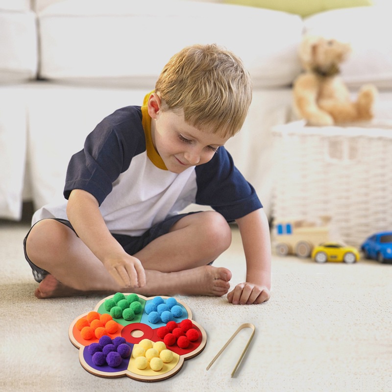 Mainan Bola Klip Montessori Anak Klasifikasi Manik-Manik Felt Warna-Warni Pelatihan Keterampilan Motorik Halus Mainan Edukasi Dini Anak